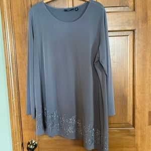Susan Graver rhinestone studded taupe long sleeve top size 1X